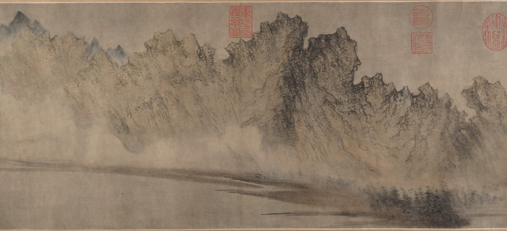 方從義《雲山圖》卷（畫心一段）　元（約 1360–70）　紙本水墨設色　全卷畫心