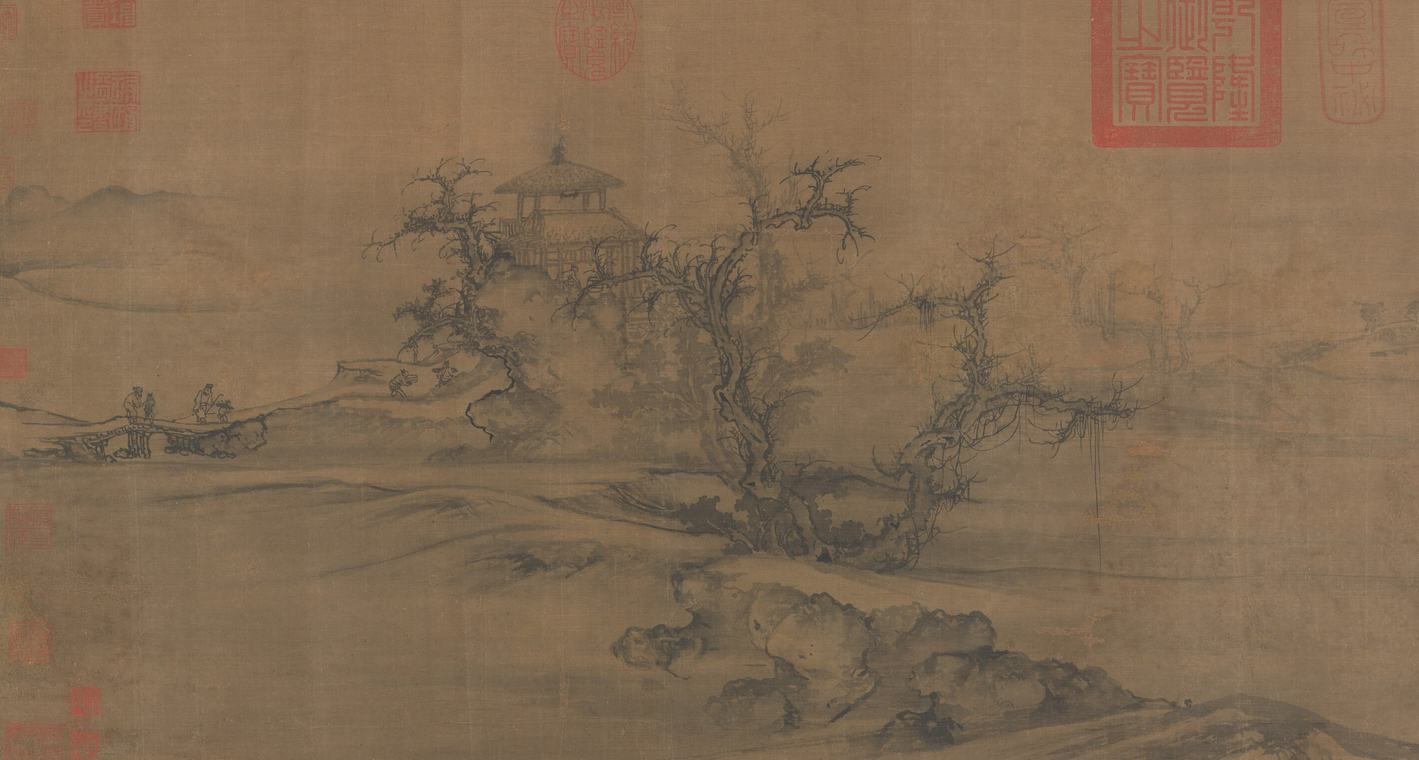 郭熙《樹色平遠圖》卷（畫心前段）　北宋（約 1080）　絹本設色　全卷畫心 35