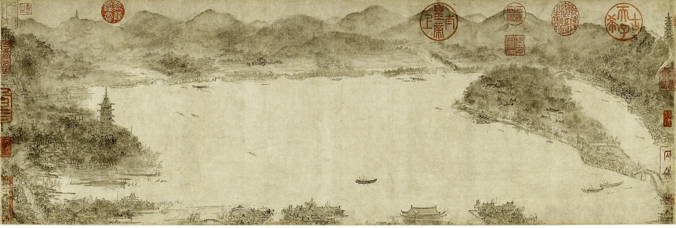 （傳）李嵩《西湖圖》卷　南宋　紙本水墨　26.7 × 85 cm　上海博物館藏